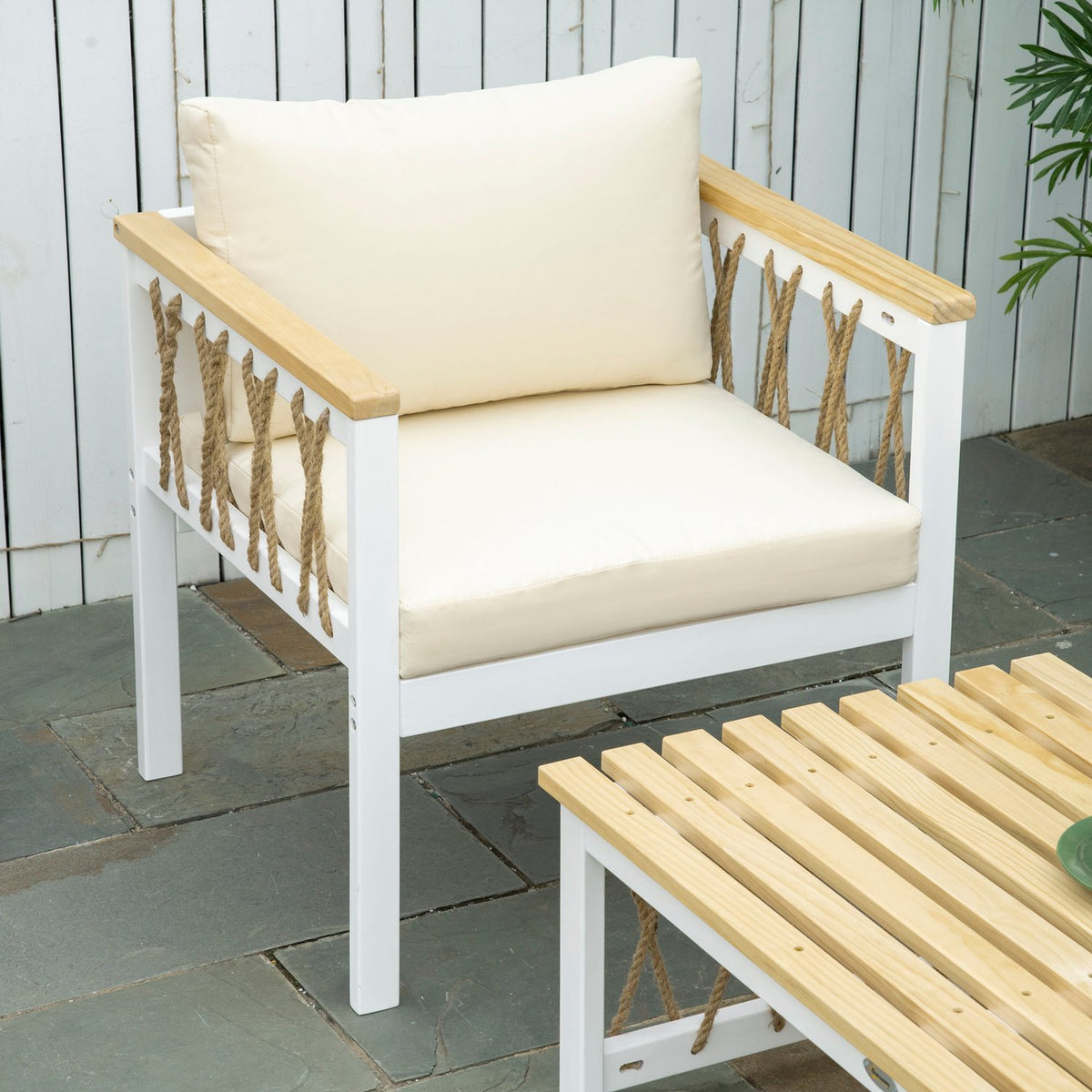 Garden Furniture Set For 4 People, Garden Furniture, Seating Area With Cushions, White