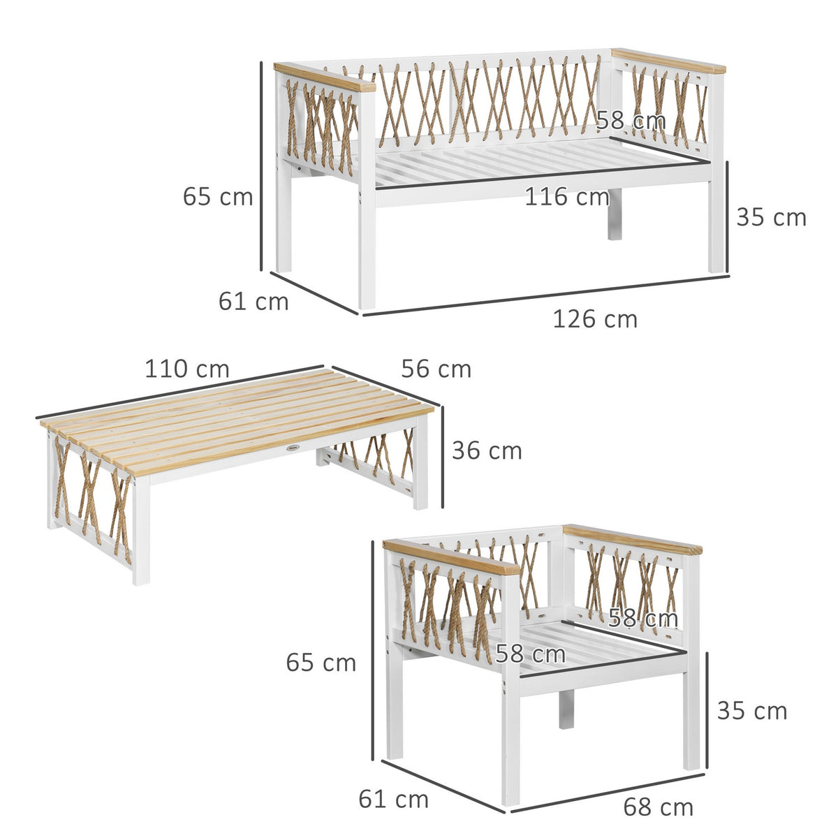 Garden Furniture Set For 4 People, Garden Furniture, Seating Area With Cushions, White