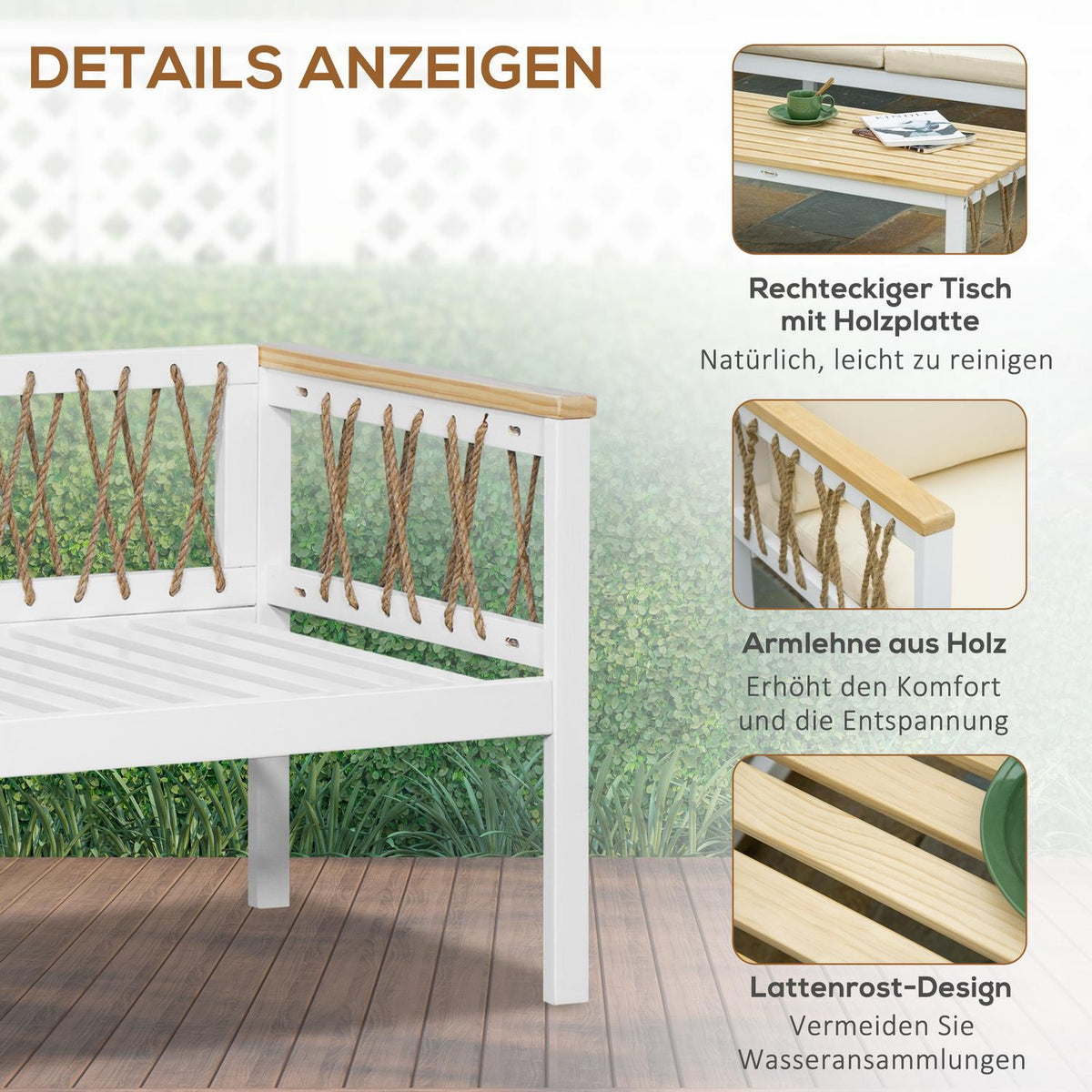 Garden Furniture Set For 4 People, Garden Furniture, Seating Area With Cushions, White