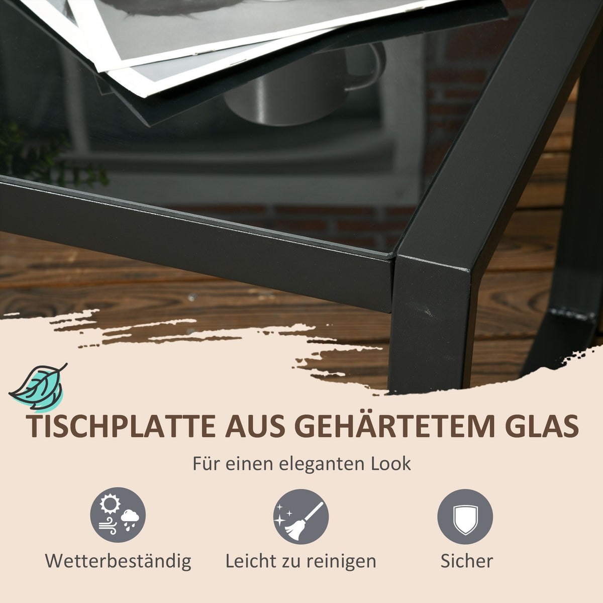 Garden Furniture Set For 4 Persons 1 Glass Table 1 Sofa 2 Armchairs Weather Resistant Gray + Black