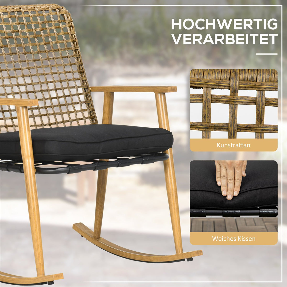 Garden Furniture Set For People, 2 Rocking Chairs, 1 Side Table, Robust Polyrattan, Including Seat Cushions