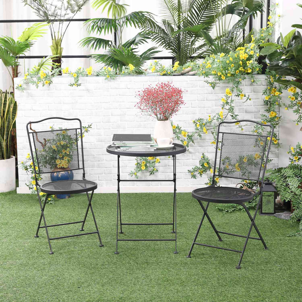 Garden Furniture Set Garden Lounge Balcony Furniture Set For 2 People Dining Group 1 Table + 2 Chairs Metal Black