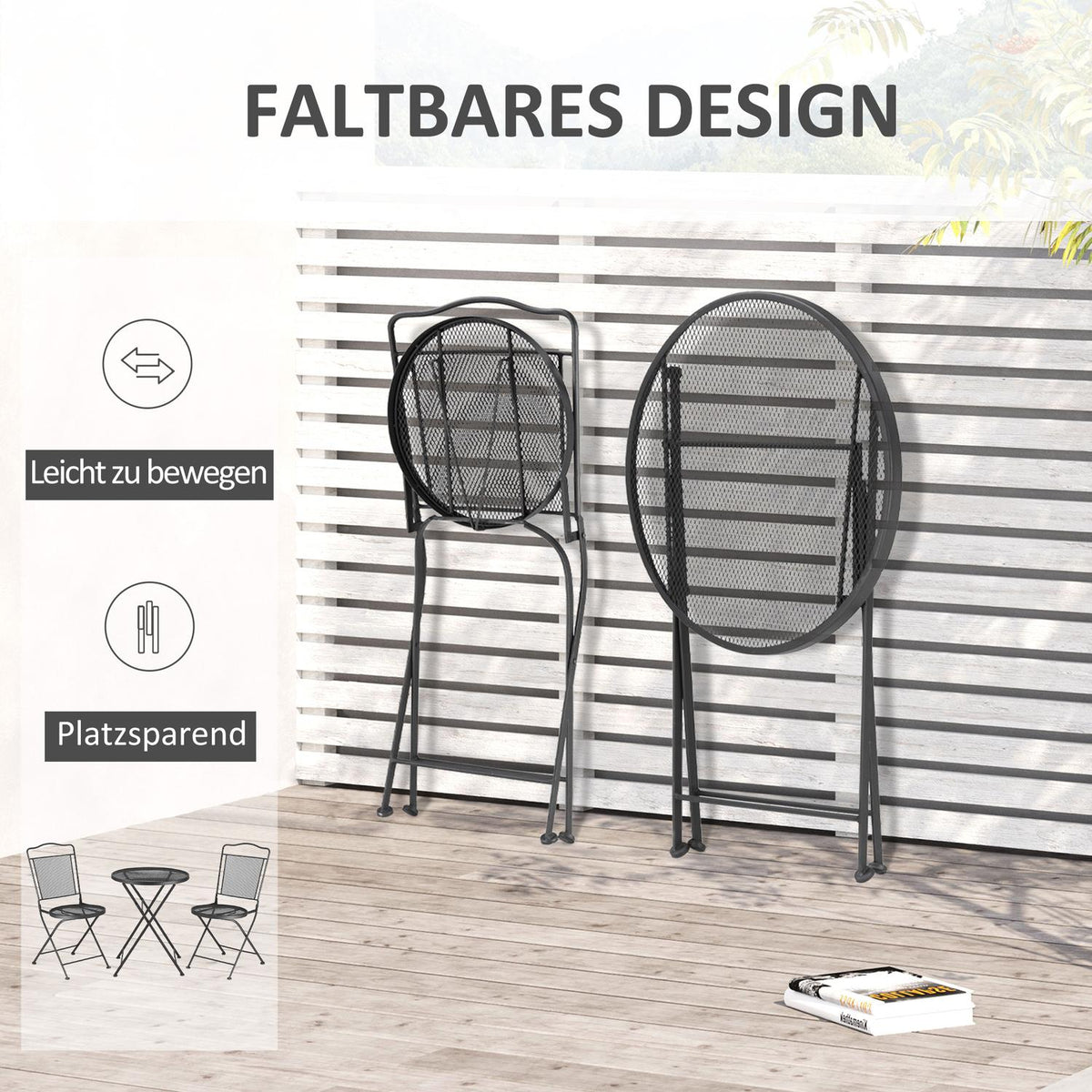 Garden Furniture Set Garden Lounge Balcony Furniture Set For 2 People Dining Group 1 Table + 2 Chairs Metal Black