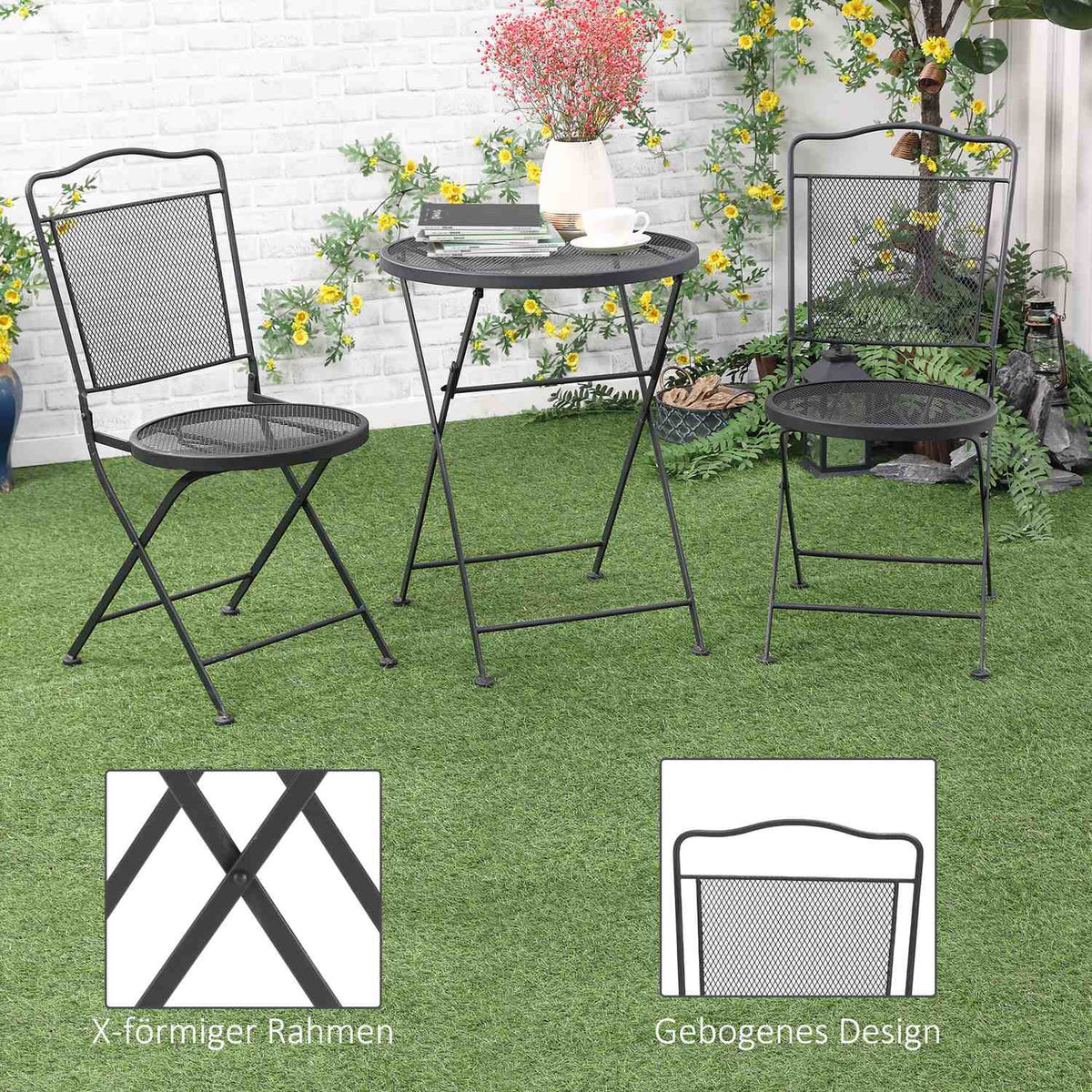 Garden Furniture Set Garden Lounge Balcony Furniture Set For 2 People Dining Group 1 Table + 2 Chairs Metal Black