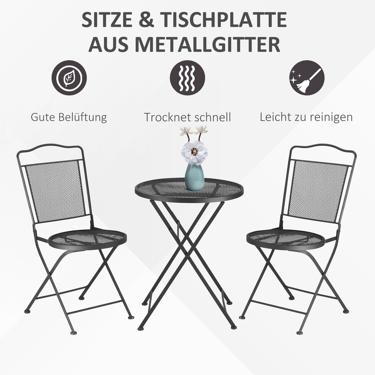 Garden Furniture Set Garden Lounge Balcony Furniture Set For 2 People Dining Group 1 Table + 2 Chairs Metal Black
