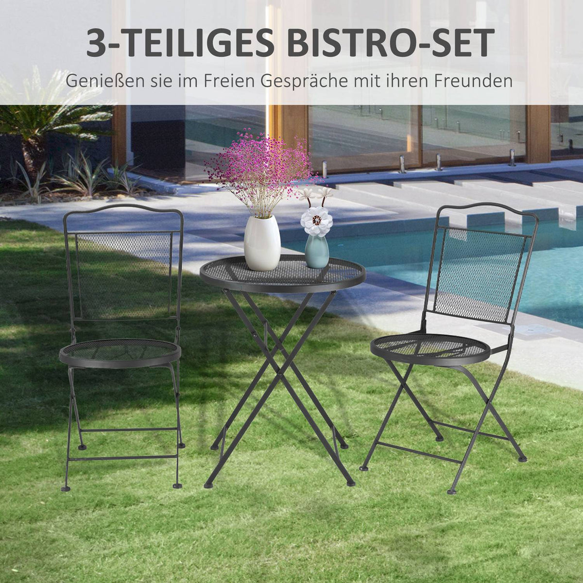 Garden Furniture Set Garden Lounge Balcony Furniture Set For 2 People Dining Group 1 Table + 2 Chairs Metal Black