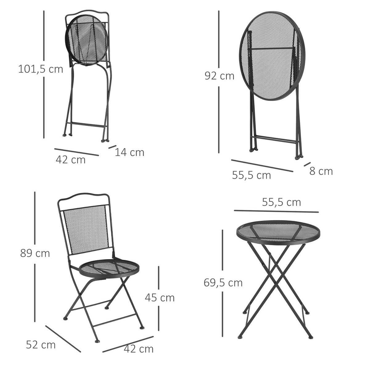 Garden Furniture Set Garden Lounge Balcony Furniture Set For 2 People Dining Group 1 Table + 2 Chairs Metal Black