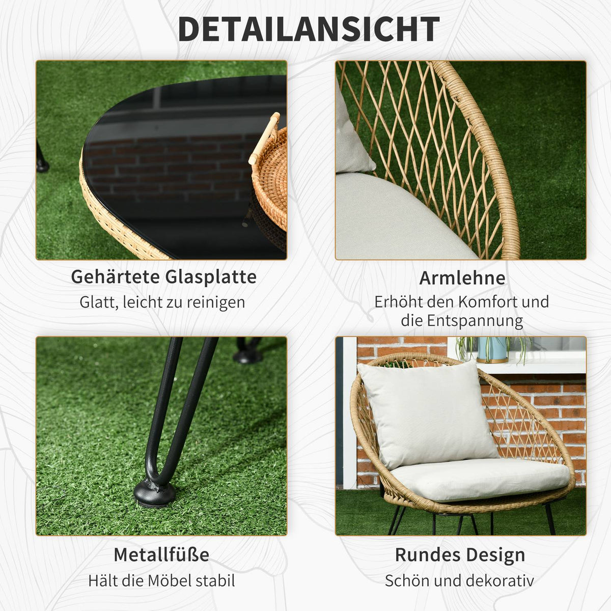 Garden Furniture Set, Seating Group With Cushions, Seating Set With 2 Chairs, 1 Coffee Table, 1 Two-Seater Garden Sofa, Lounge Furniture