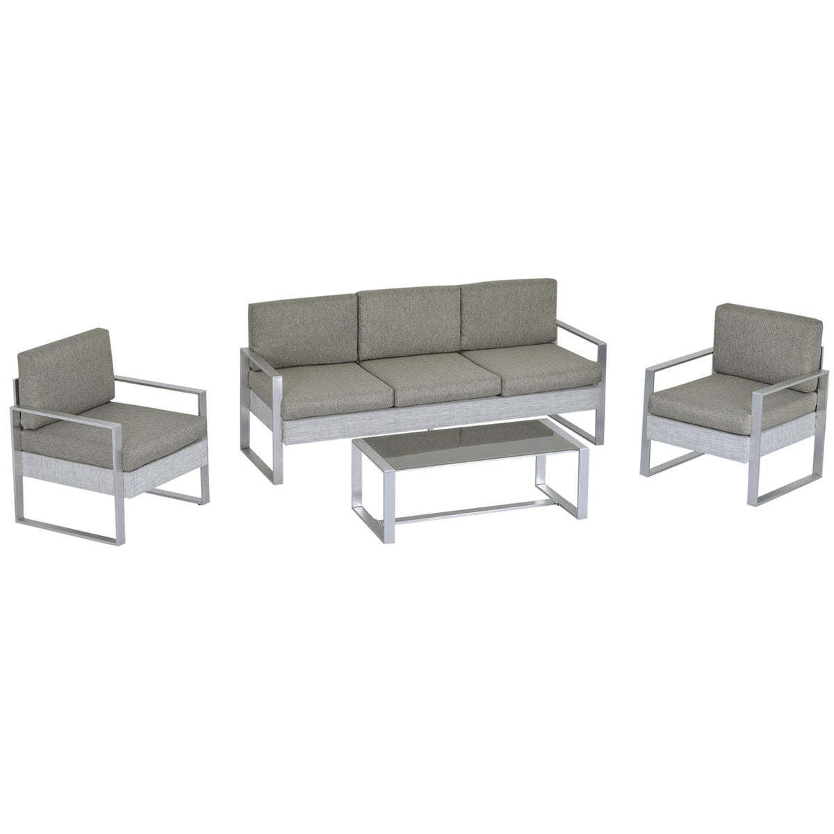 Garden Furniture Sofa Set For 5 People With Aluminum. Tea Table With Tempered Glass Gray