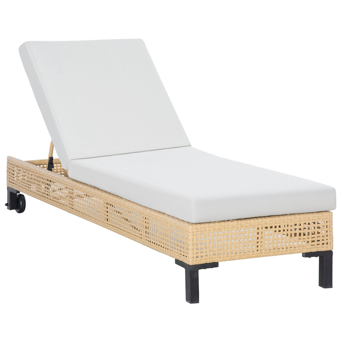 Garden Furniture Sun Lounger Garden Lounger With Cushions 3-Level Adjustable Rattan Lounger Steel Natural 65 X 200 X 31 Cm