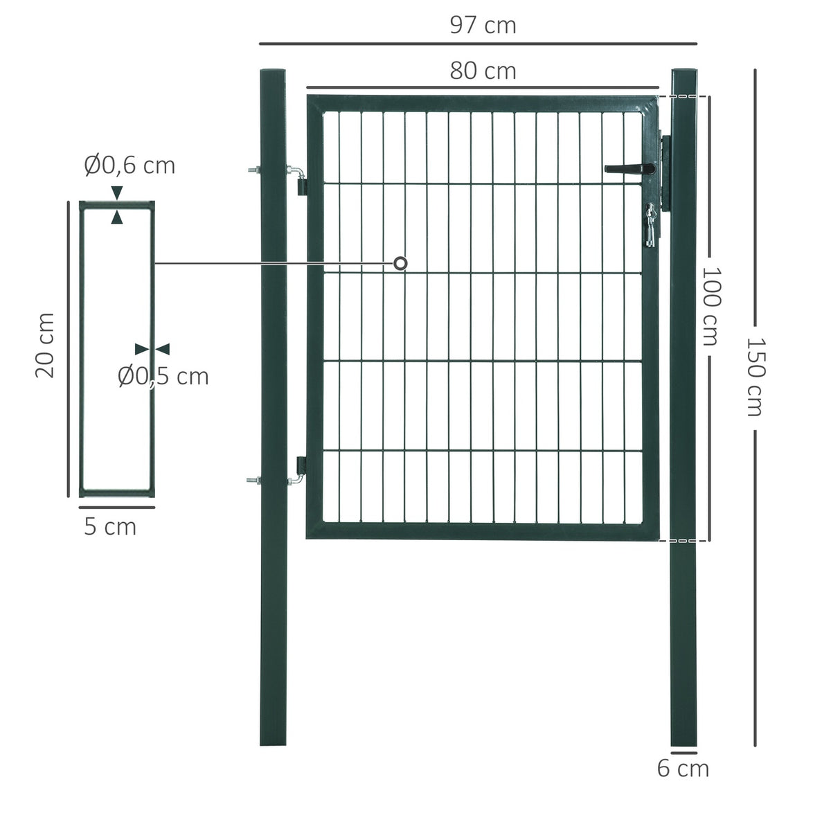 Garden Gate Garden Door Fence Gate Yard Door Made Of Steel Handle Lock And Keys 97 X 150 Cm Green