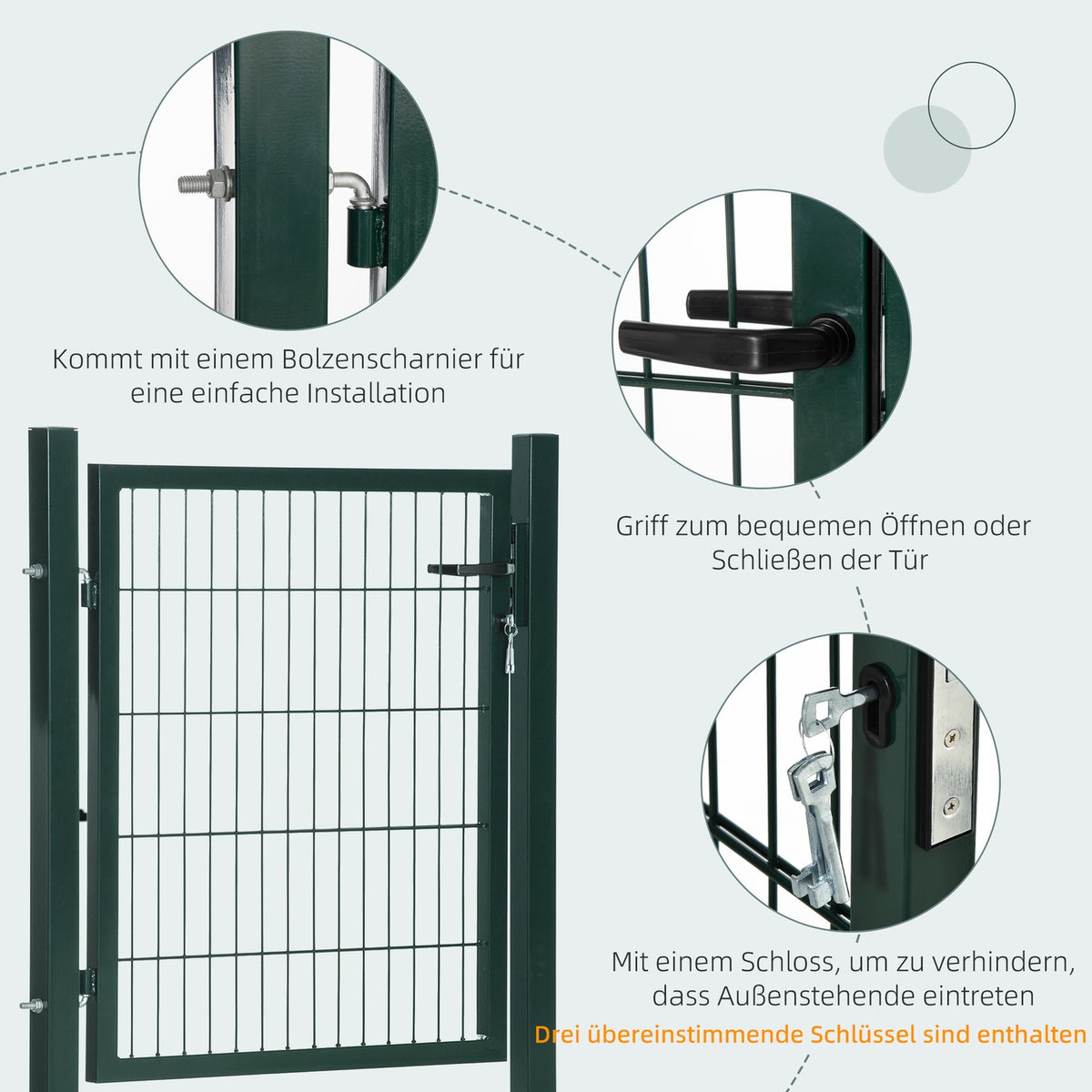 Garden Gate Garden Door Fence Gate Yard Door Made Of Steel Handle Lock And Keys 97 X 150 Cm Green