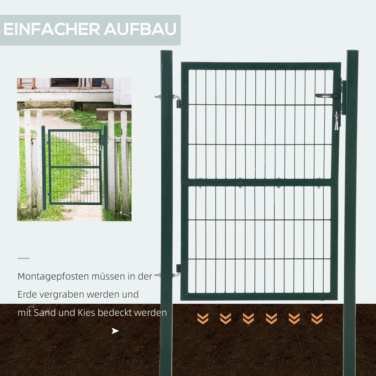 Garden Gate Garden Door Fence Gate Yard Door Made Of Steel With Handle Lock And Keys 97 X 170 Cm Green