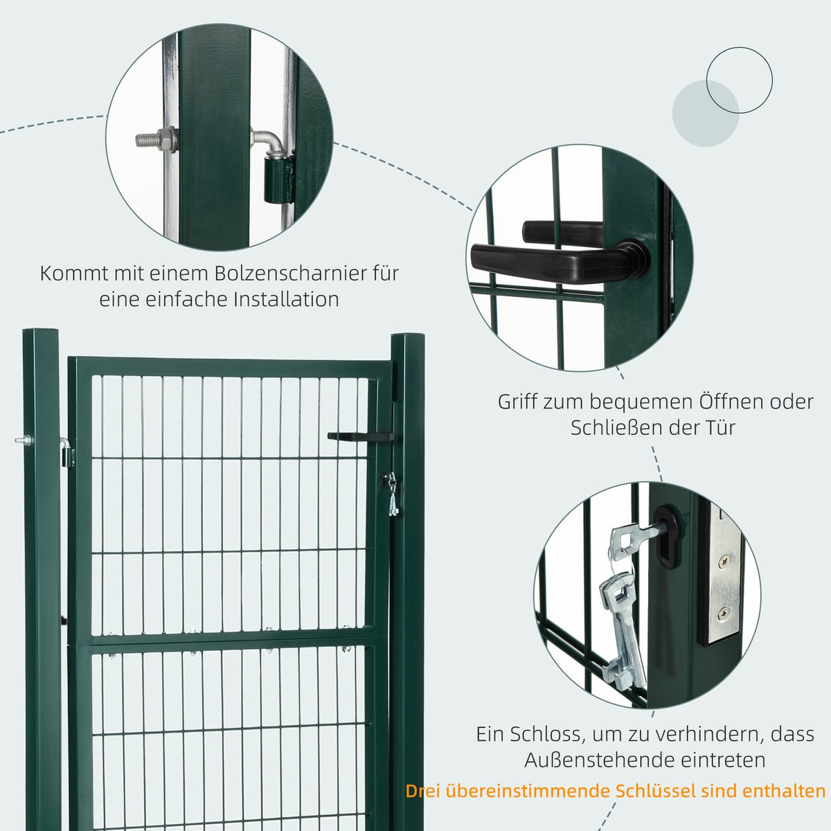 Garden Gate Garden Door Fence Gate Yard Door Made Of Steel With Handle Lock And Keys 97 X 170 Cm Green