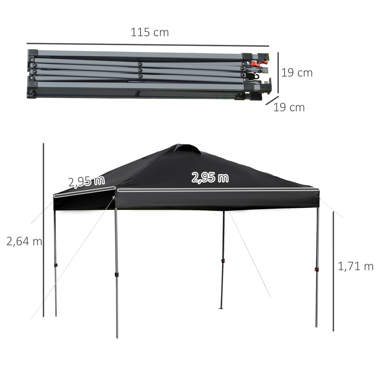 Garden Gazebo 2.95X2.95M Folding Gazebo Pop-Up With Pegs & Guy Ropes, Oxford Fabric, Uv Protection, Black