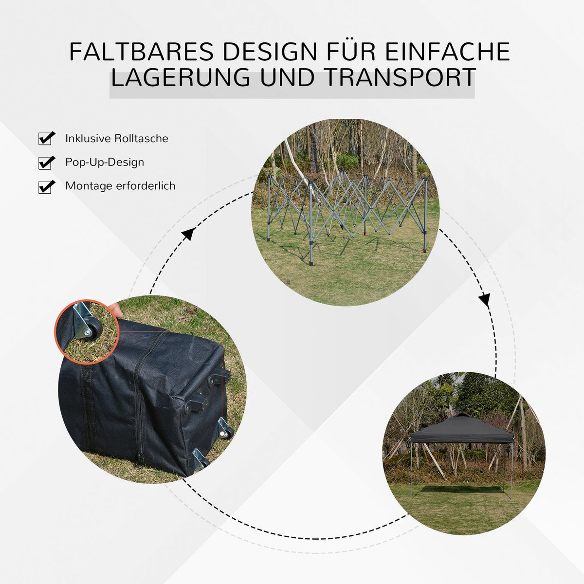 Garden Gazebo 2.95X2.95M Folding Gazebo Pop-Up With Pegs & Guy Ropes, Oxford Fabric, Uv Protection, Black