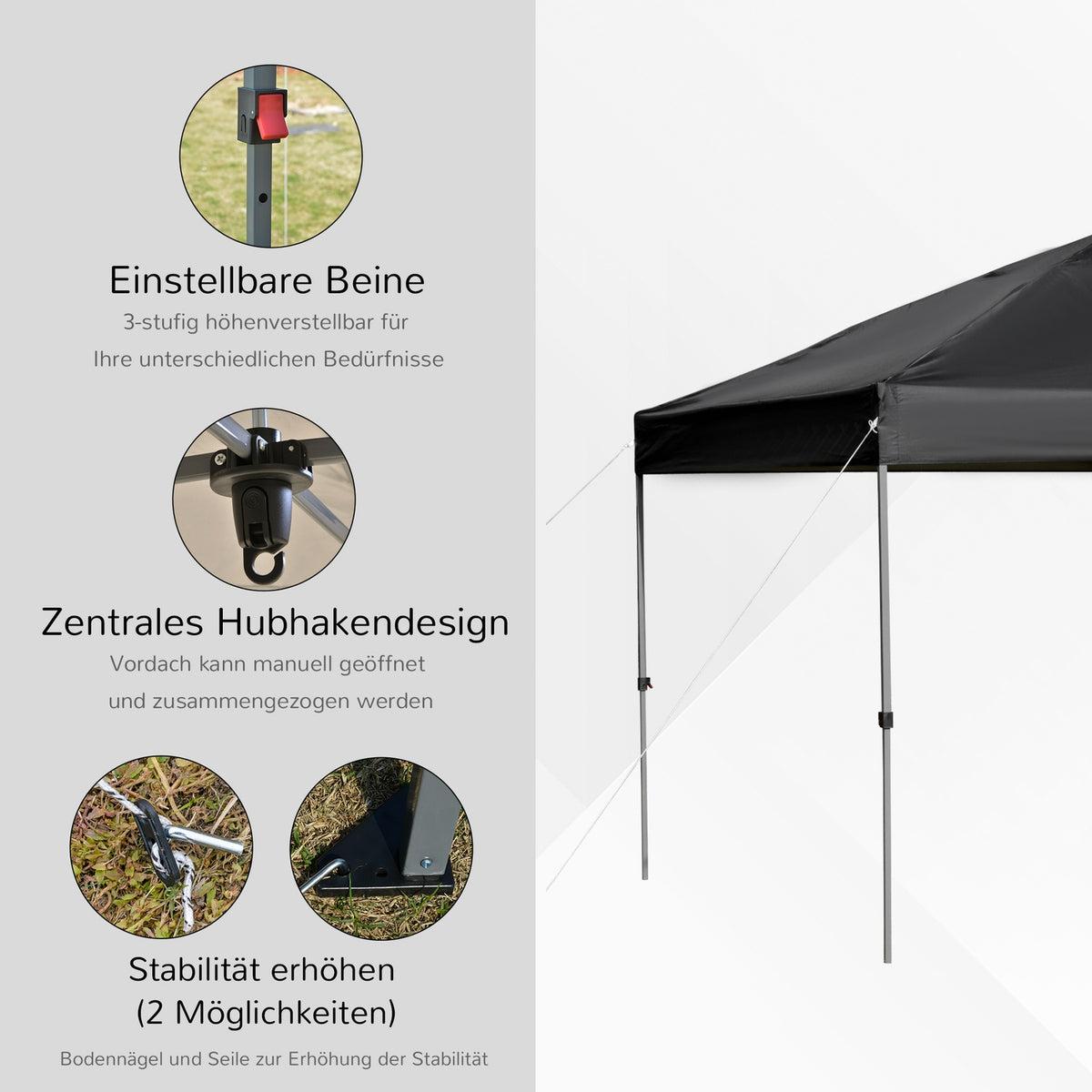 Garden Gazebo 2.95X2.95M Folding Gazebo Pop-Up With Pegs & Guy Ropes, Oxford Fabric, Uv Protection, Black