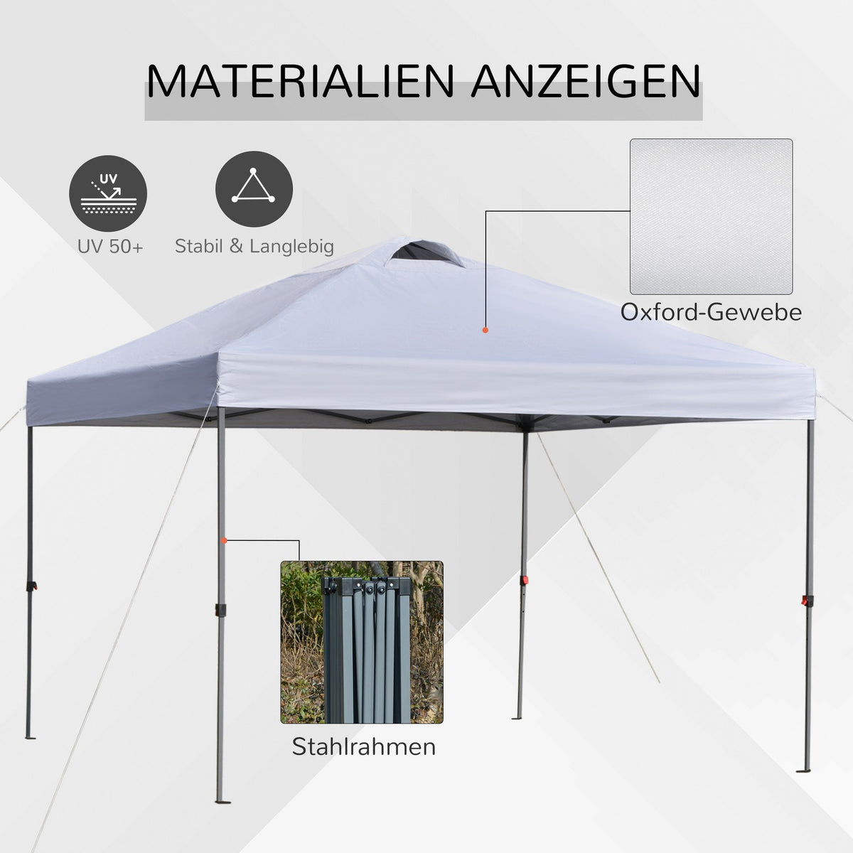 Garden Gazebo 2.95X2.95M Folding Gazebo Pop-Up With Pegs & Guy Ropes, Oxford Fabric, Uv Protection, White