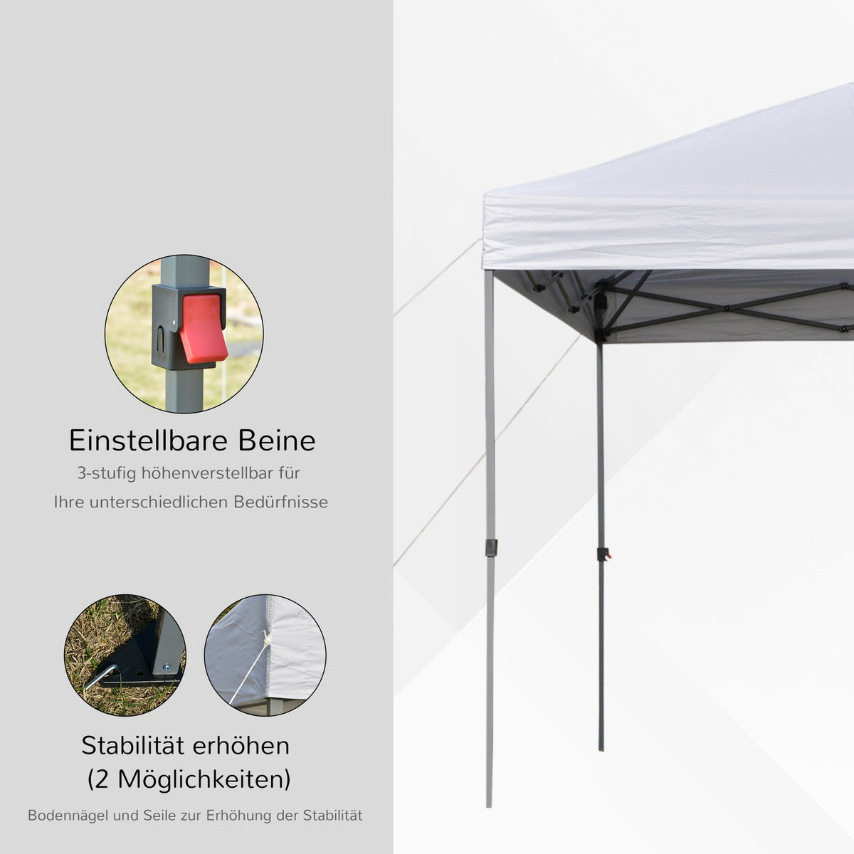 Garden Gazebo 2.95X2.95M Folding Gazebo Pop-Up With Pegs & Guy Ropes, Oxford Fabric, Uv Protection, White
