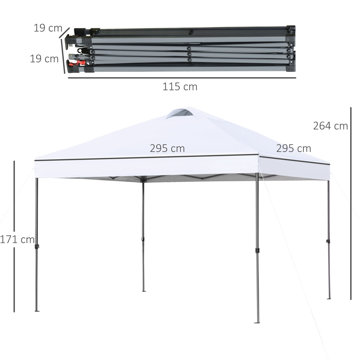 Garden Gazebo 2.95X2.95M Folding Gazebo Pop-Up With Pegs & Guy Ropes, Oxford Fabric, Uv Protection, White