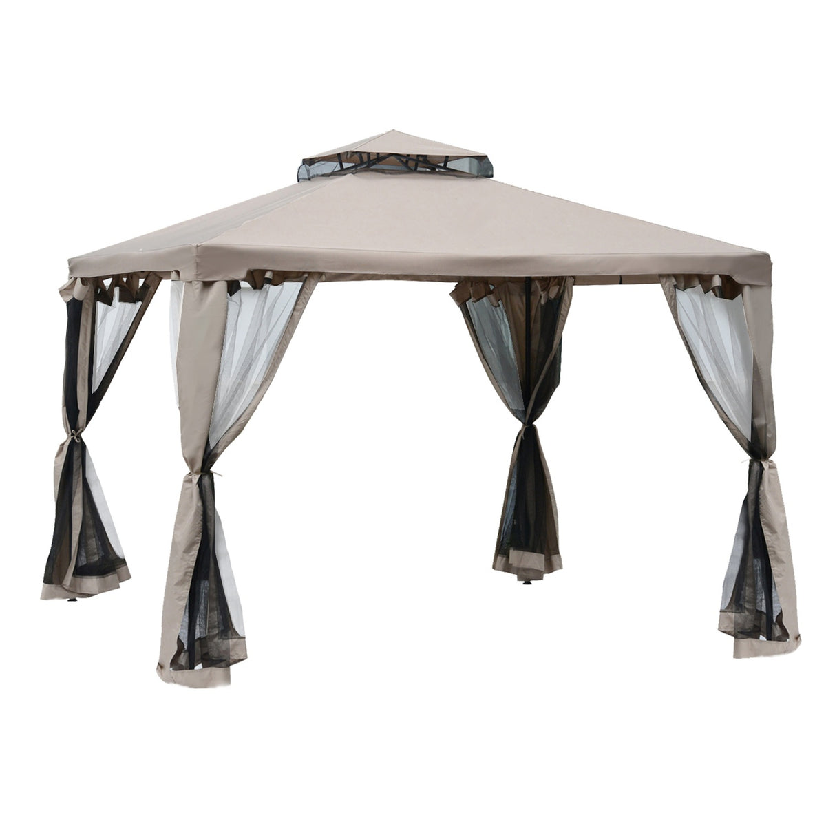 Garden Gazebo 3X3X2.6M Pavilion Garden Tent With 4 Side Walls, Weatherproof, Metal Polyester, Grey