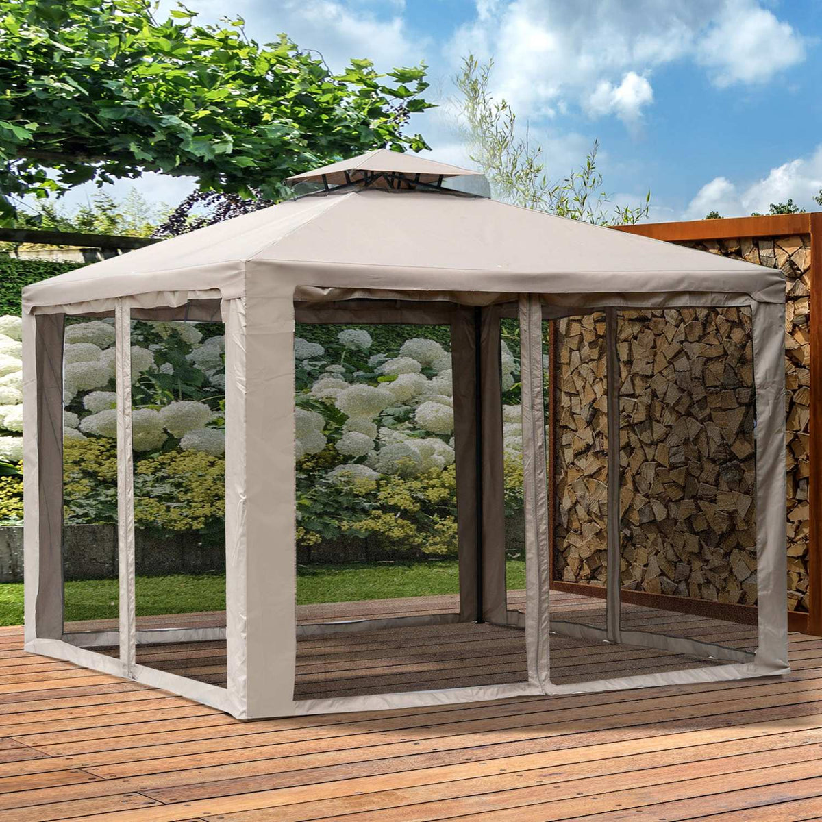Garden Gazebo 3X3X2.6M Pavilion Garden Tent With 4 Side Walls, Weatherproof, Metal Polyester, Grey