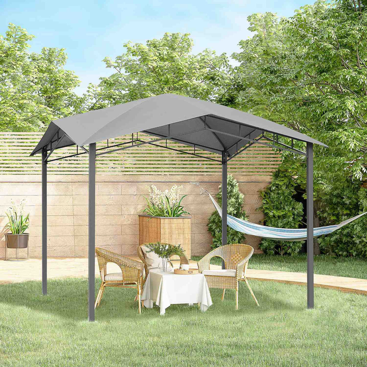 Garden Gazebo Canopy 3X3M With Sun Protection, Metal & Polyester, Grey