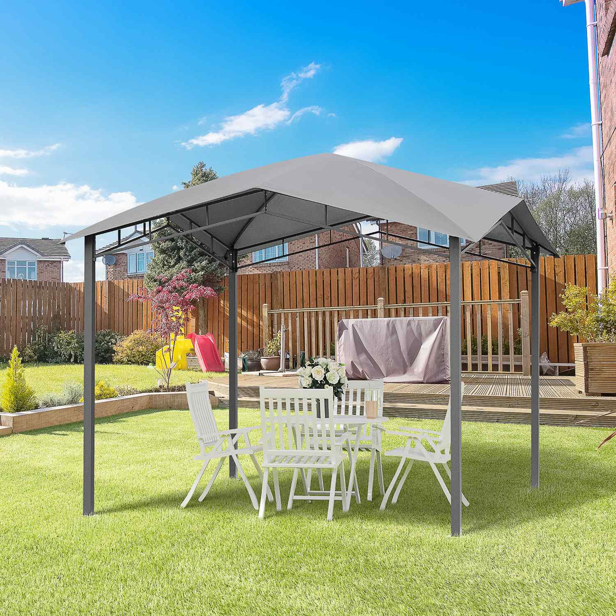 Garden Gazebo Canopy 3X3M With Sun Protection, Metal & Polyester, Grey