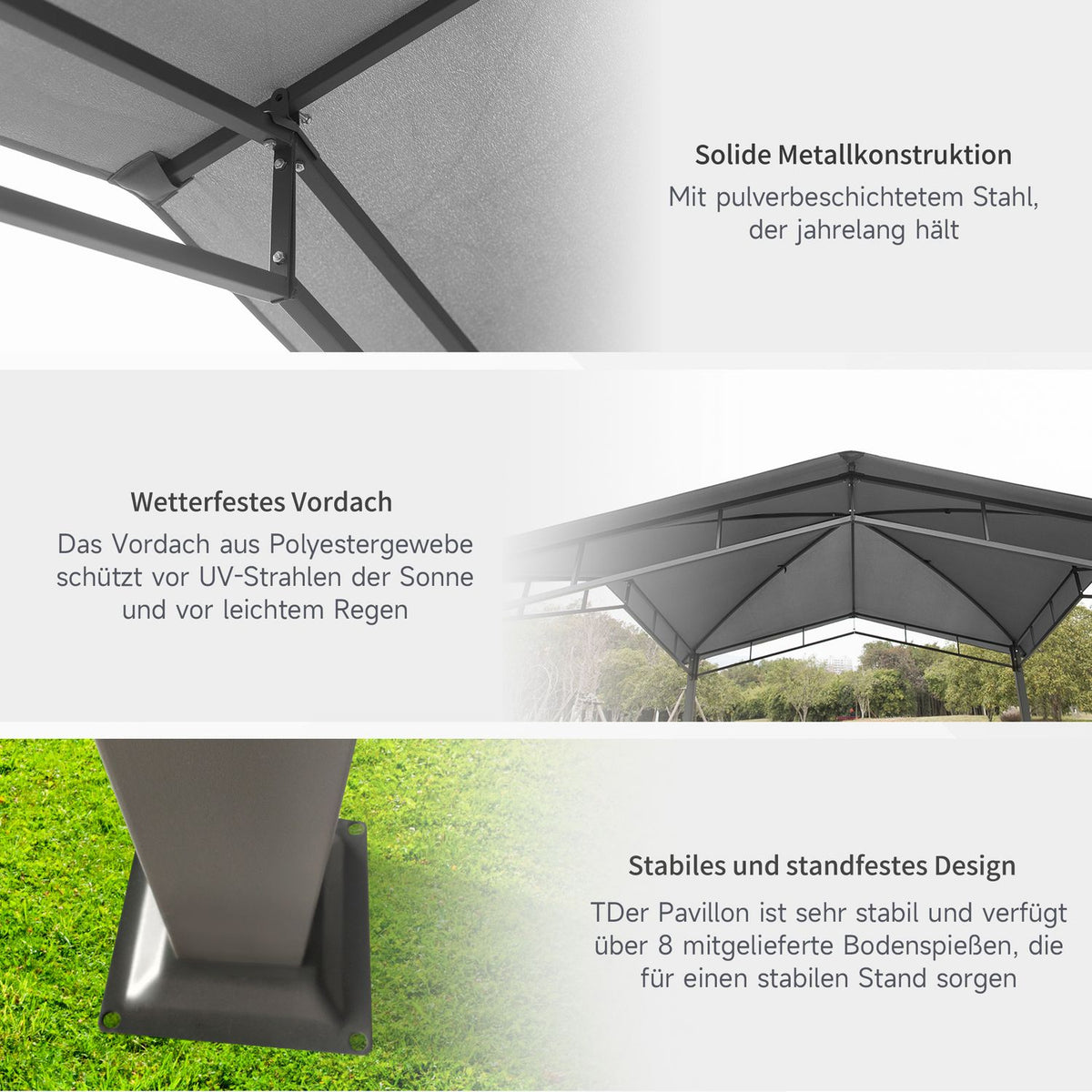 Garden Gazebo Canopy 3X3M With Sun Protection, Metal & Polyester, Grey