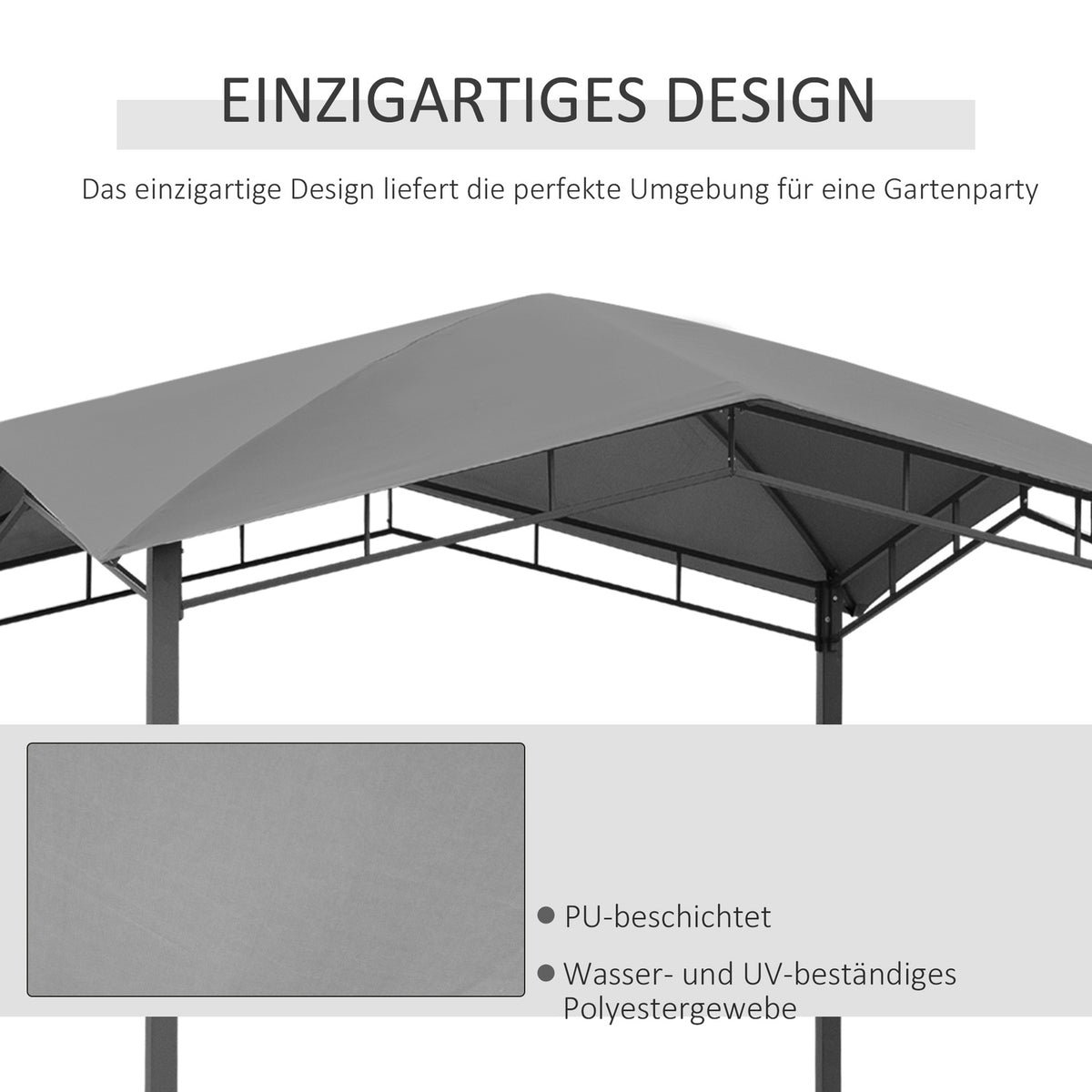 Garden Gazebo Canopy 3X3M With Sun Protection, Metal & Polyester, Grey