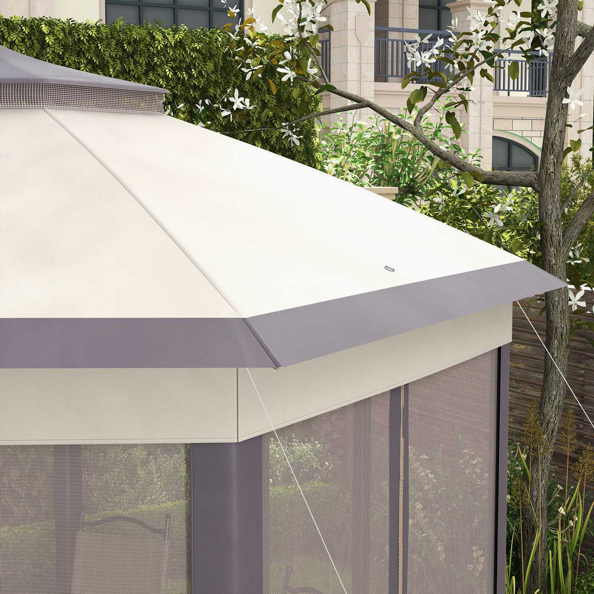 Garden Gazebo Folding Gazebo 4 X 4 M Pop-Up Tent Party Tent Including Carry Bag 6 Side Panels Double Roof Hexagonal Coffee + Beige