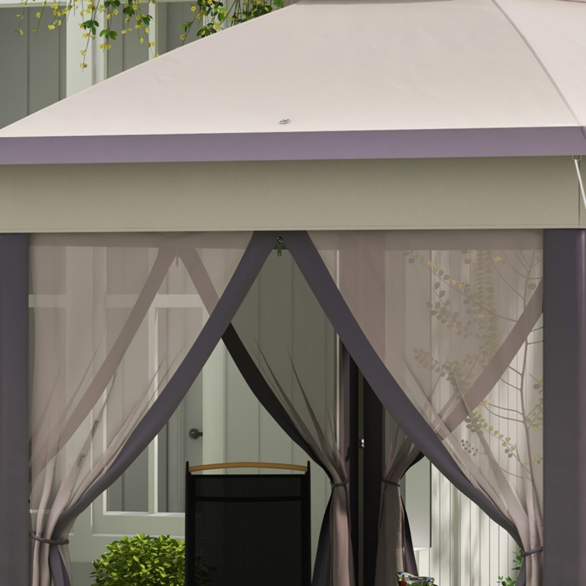Garden Gazebo Folding Gazebo 4 X 4 M Pop-Up Tent Party Tent Including Carry Bag 6 Side Panels Double Roof Hexagonal Coffee + Beige