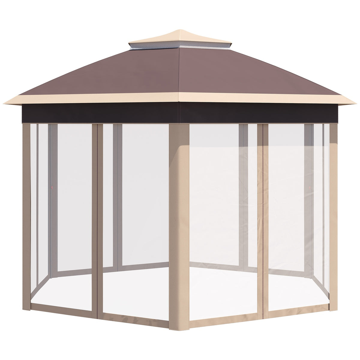 Garden Gazebo Folding Gazebo 4X4M Pop-Up Tent With Carry Bag, 6 Side Panels, Double Roof, Hexagonal, Beige+Khaki