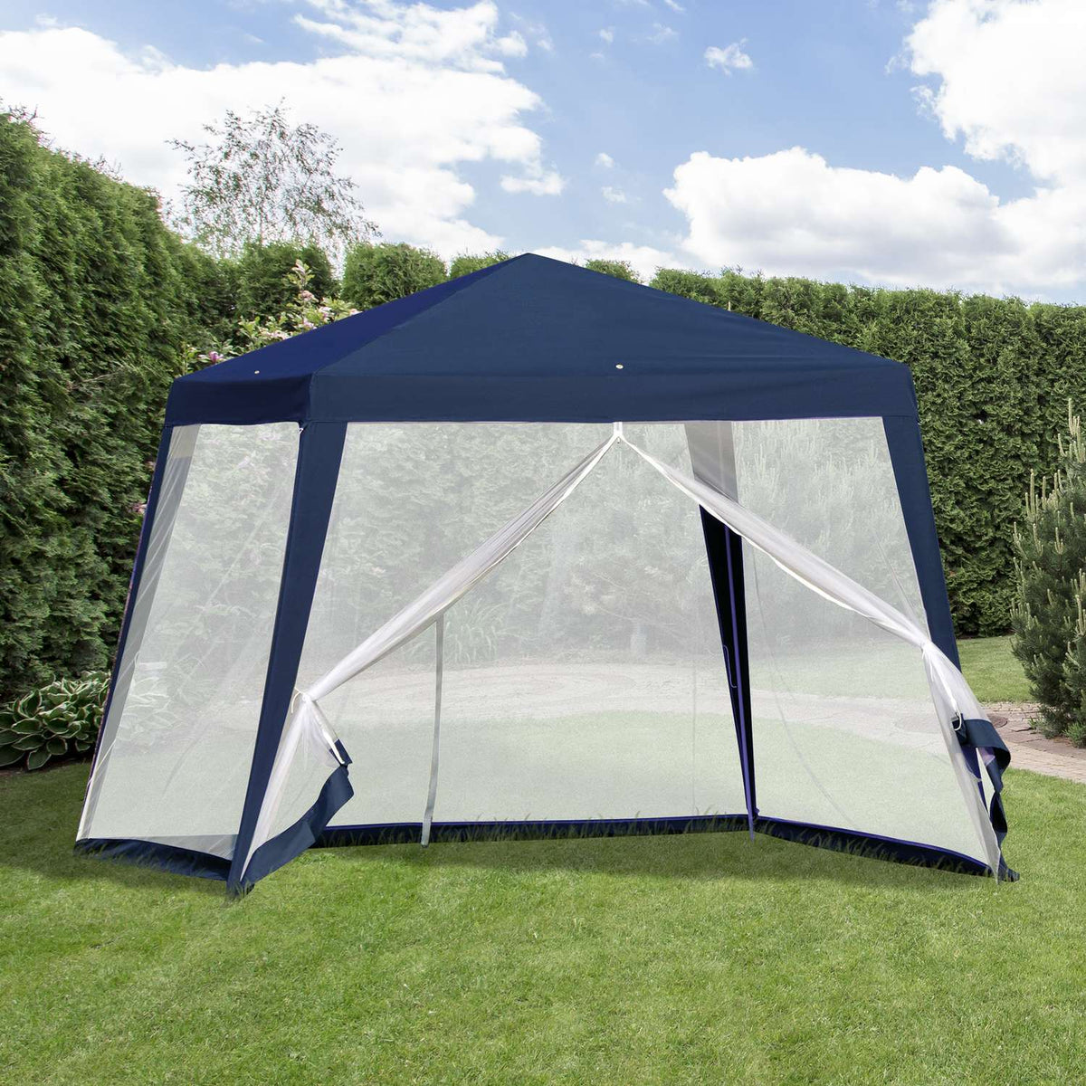 Garden Gazebo Marquee Party Tent Weatherproof Mosquito Net Metal Polyester Blue 3X3M