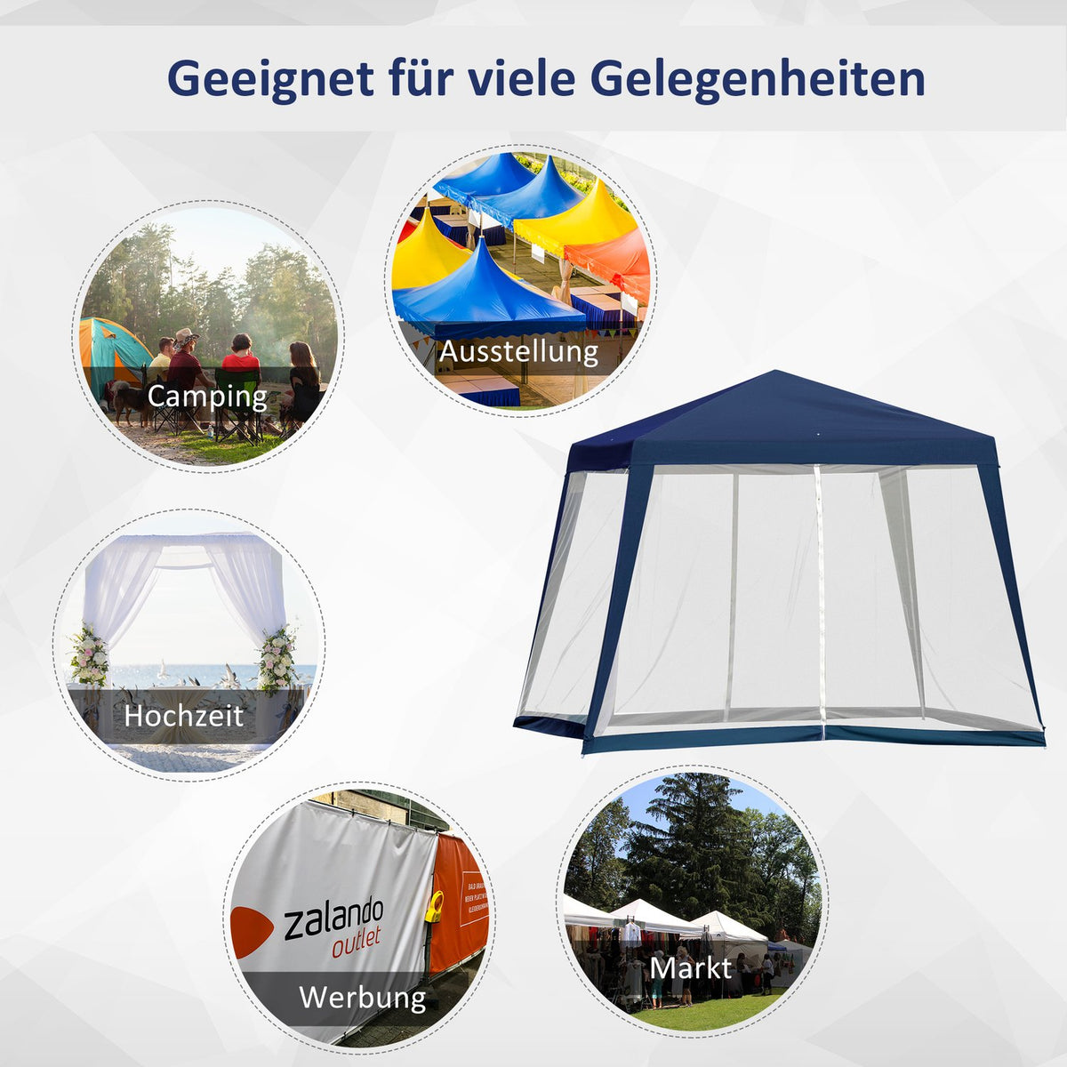 Garden Gazebo Marquee Party Tent Weatherproof Mosquito Net Metal Polyester Blue 3X3M