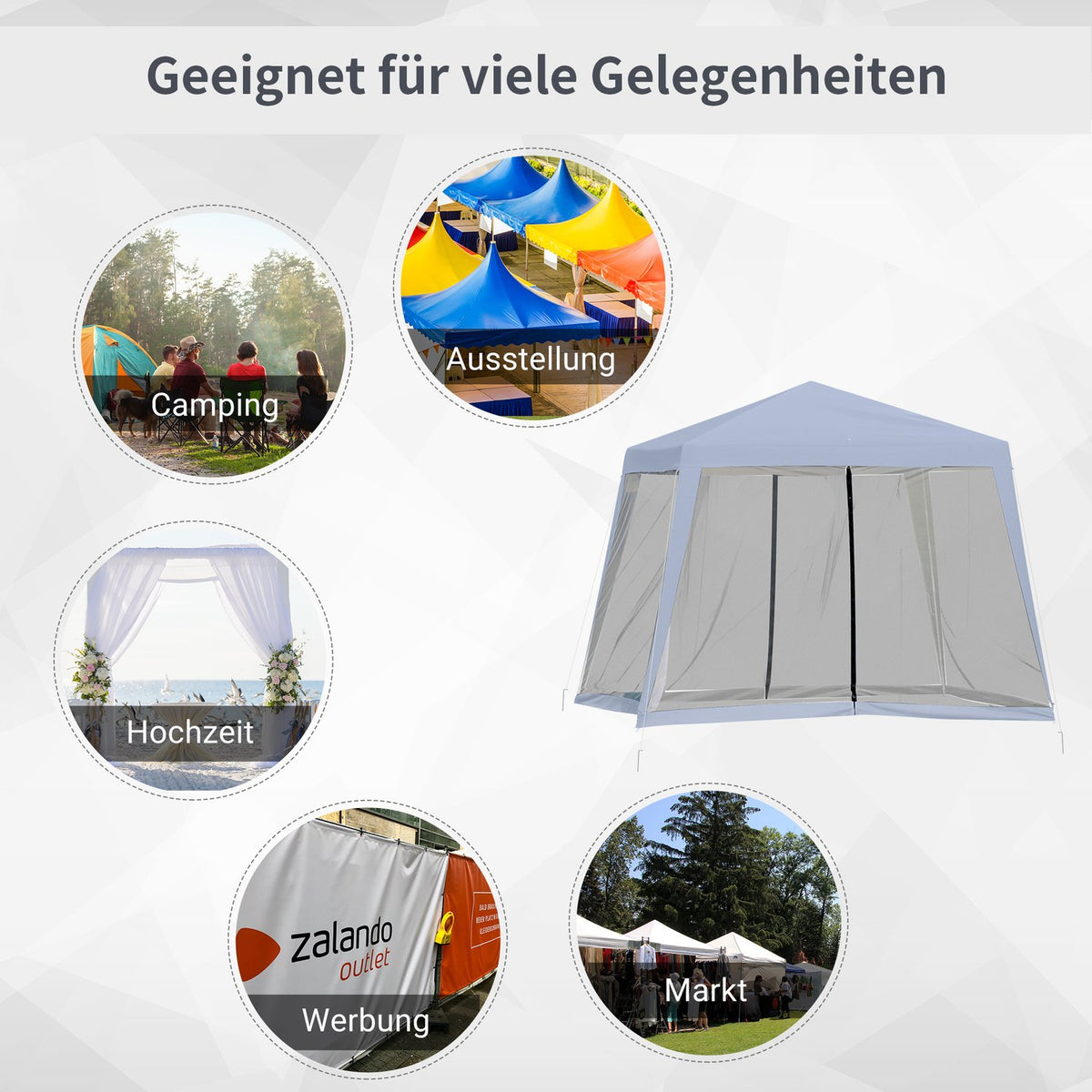 Garden Gazebo Pavilion Marquee Party Tent Weatherproof Tent With Mosquito Net Metal + Polyester Gray 3 X 3 M