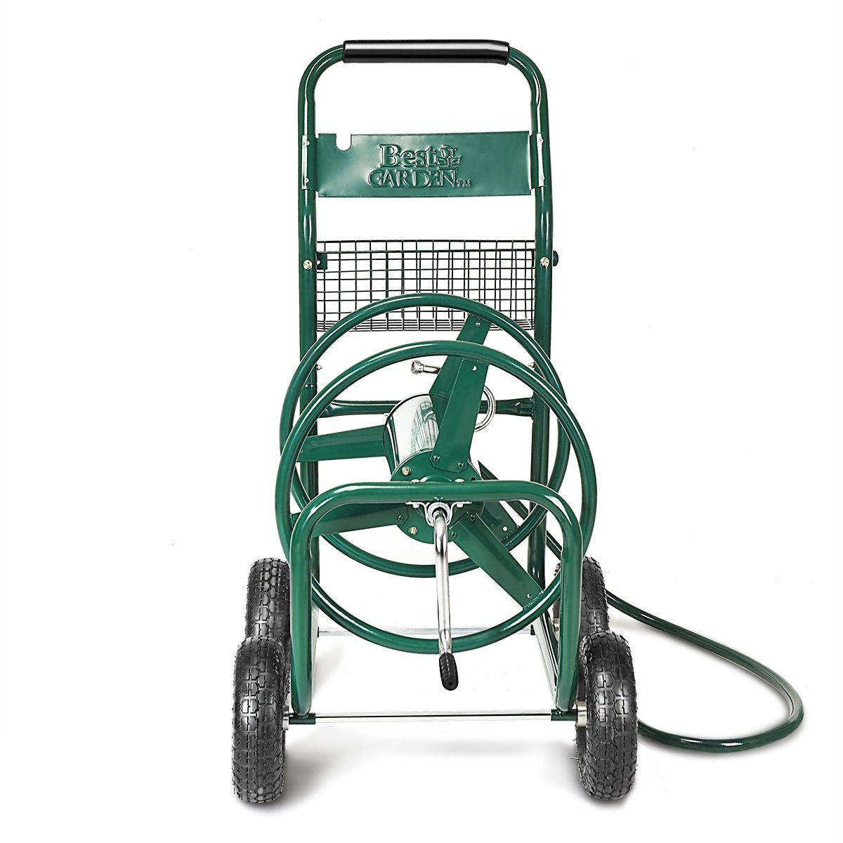 Garden Hose Trolley Hose Reel Hose Reel with Basket Green Metal 96 x 62 x 113 cm