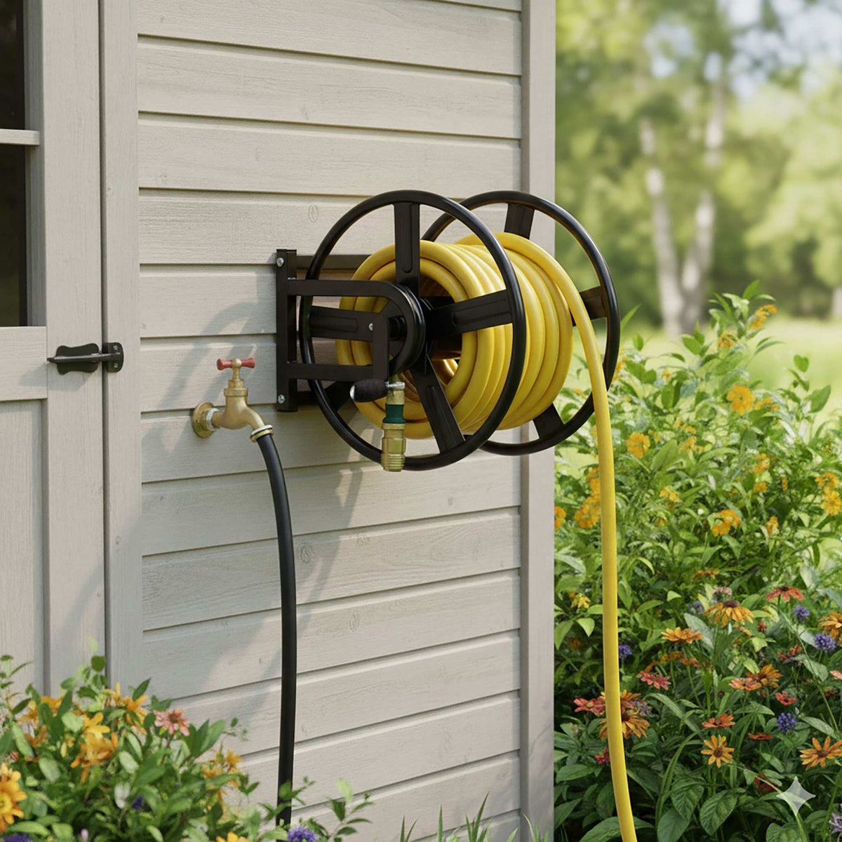 Garden Hose Trolley with 60m Reel and Wheels