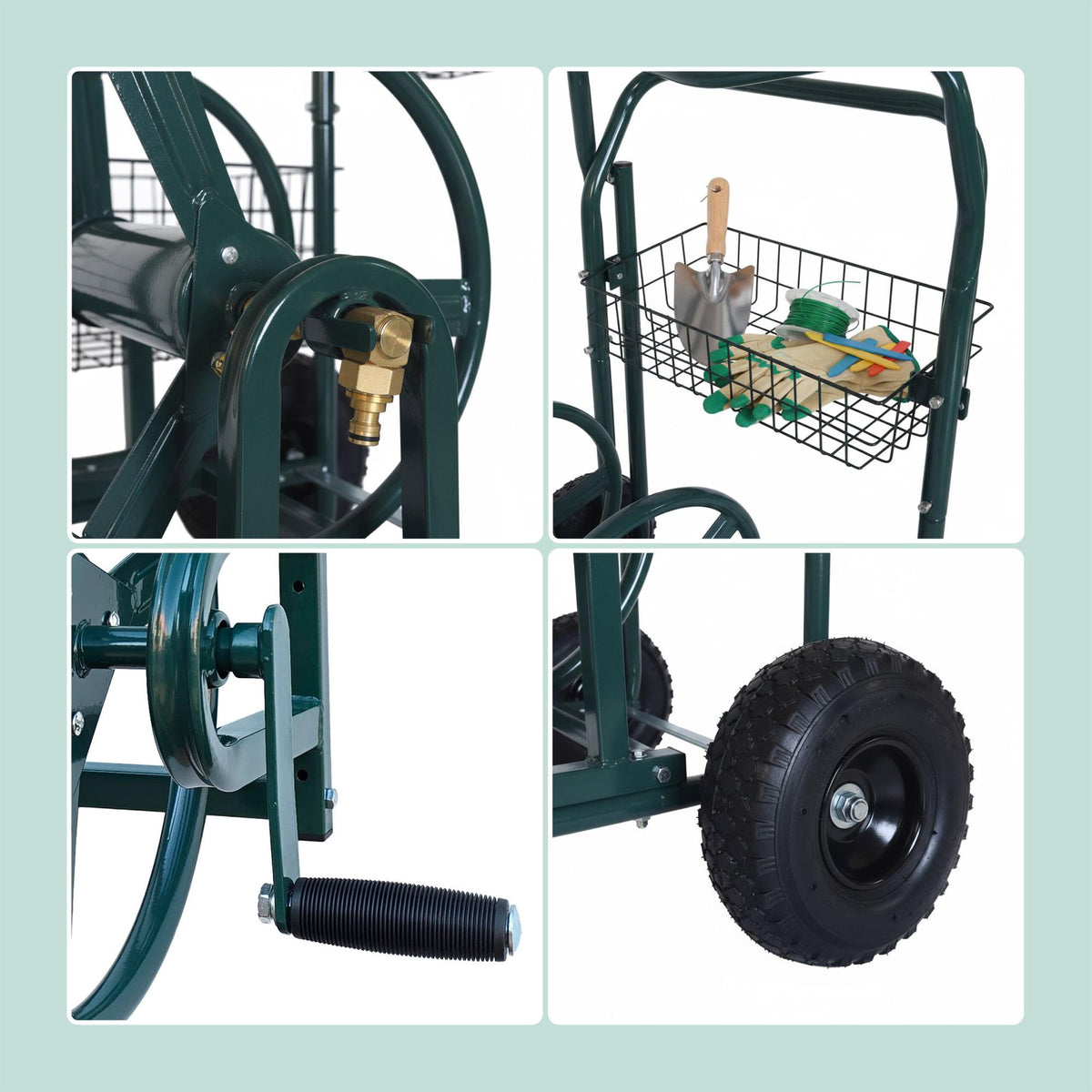 Garden Hose Trolley with 60m Reel and Wheels
