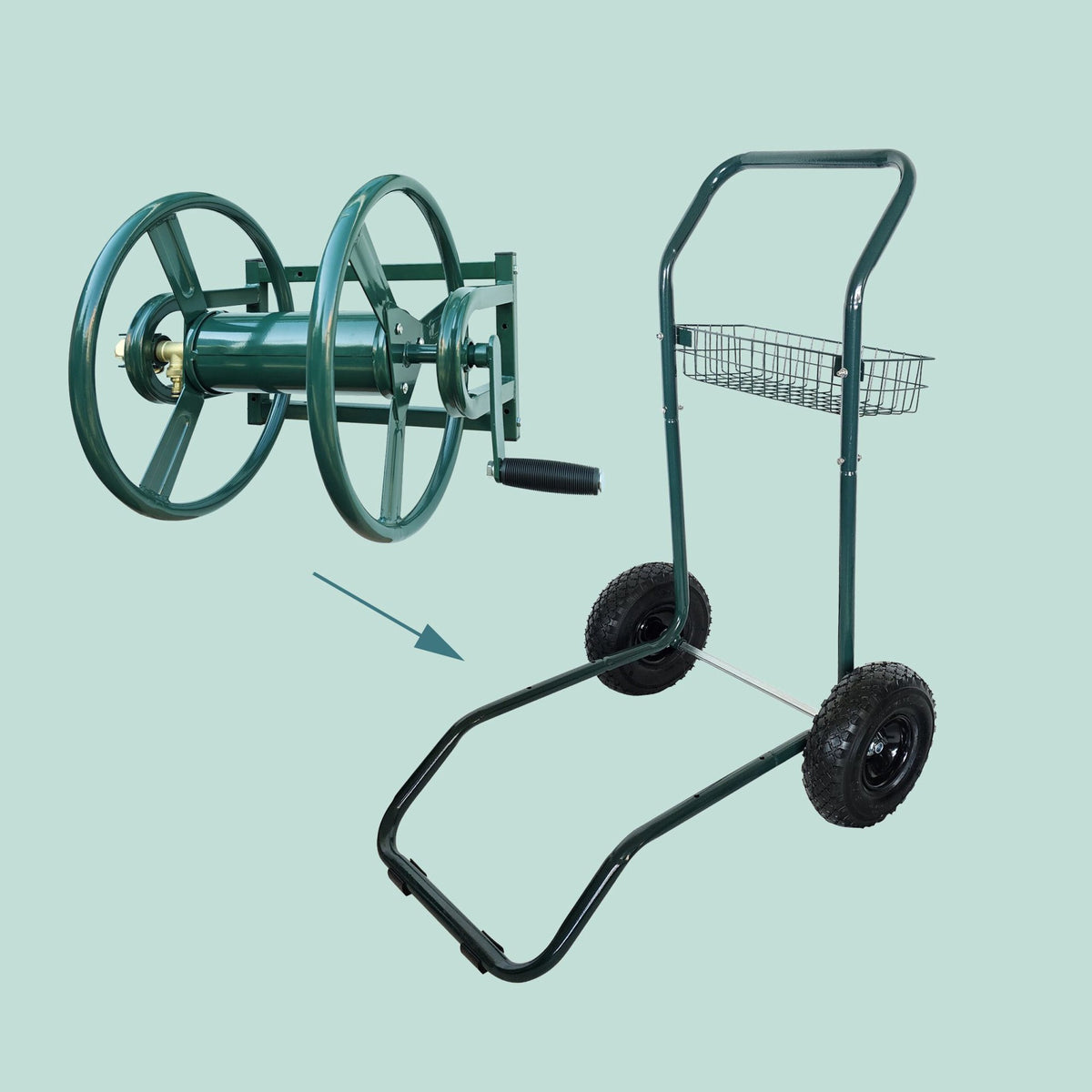 Garden Hose Trolley with 60m Reel and Wheels