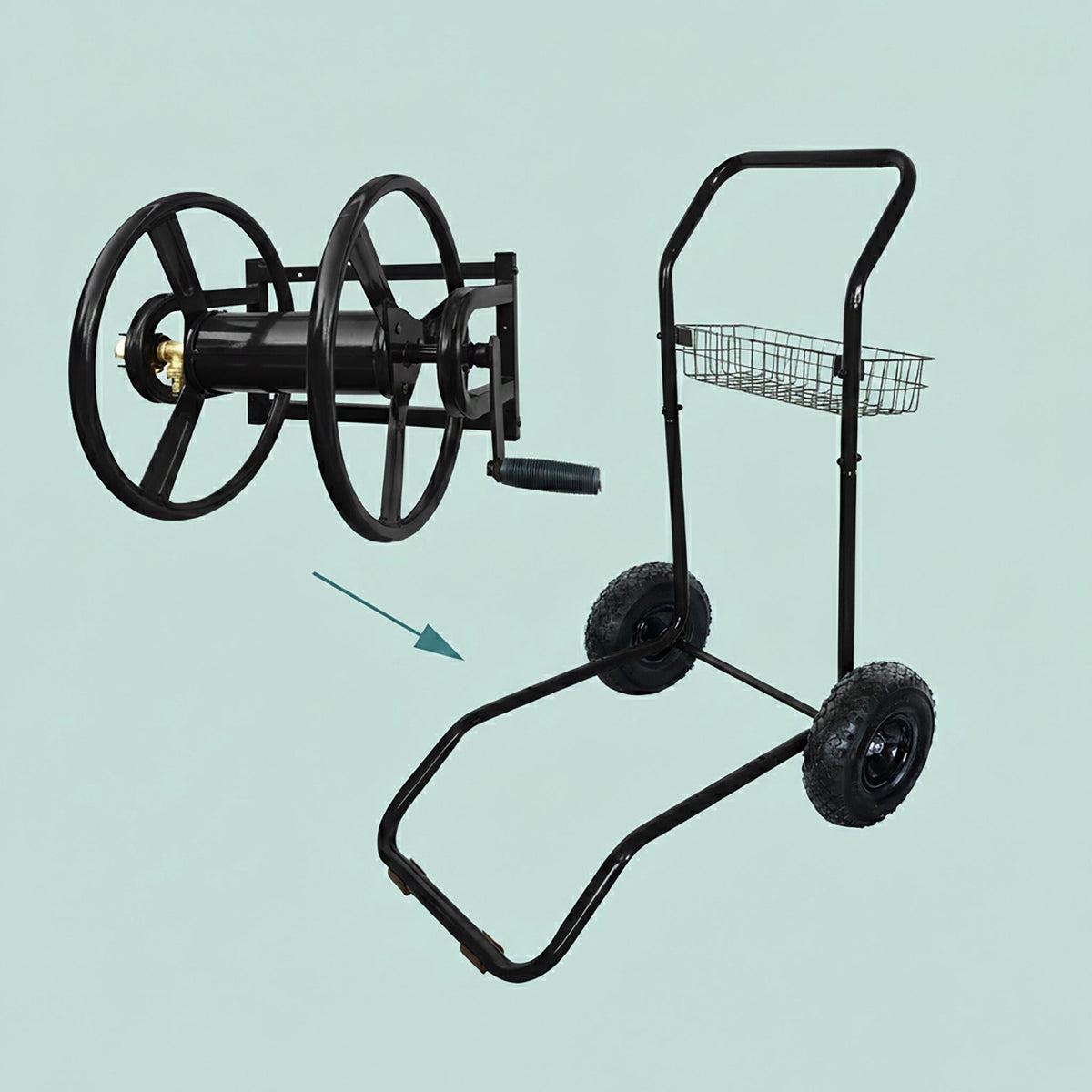 Garden Hose Trolley with 60m Reel and Wheels
