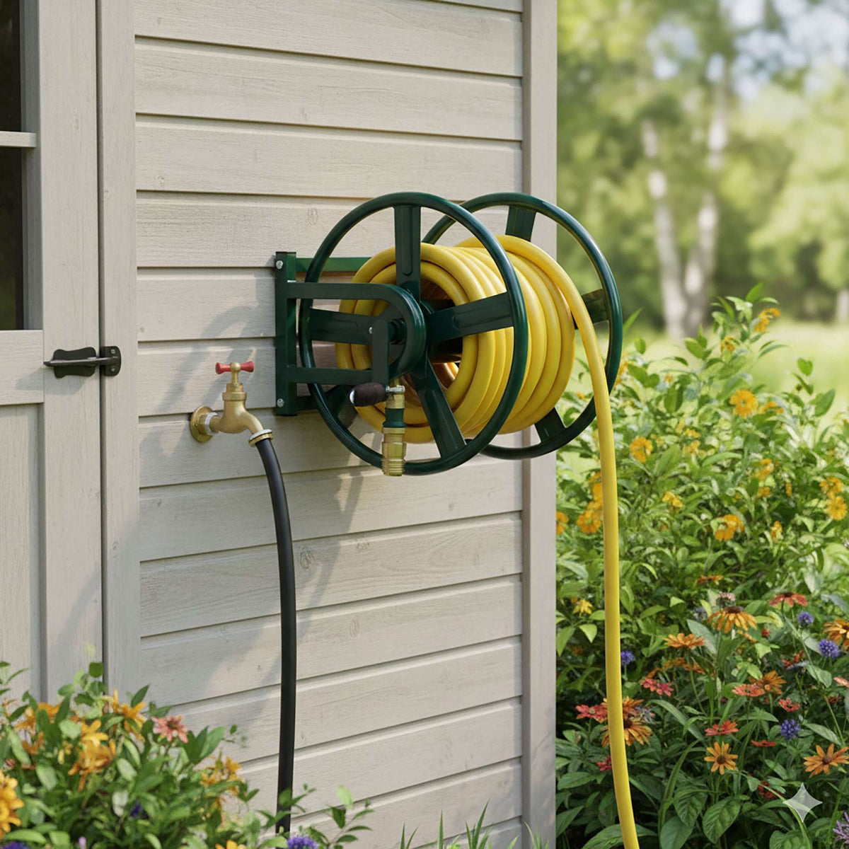 Garden Hose Trolley with 60m Reel and Wheels
