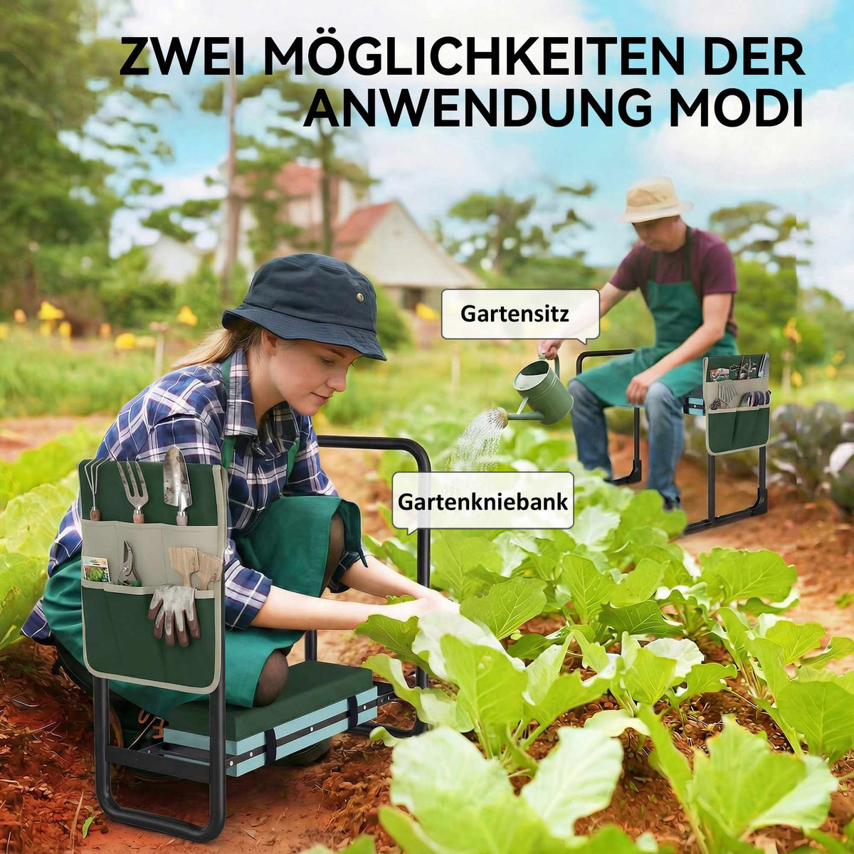 Garden Kneeler and Seat, 150kg Capacity, Foldable Steel Frame
