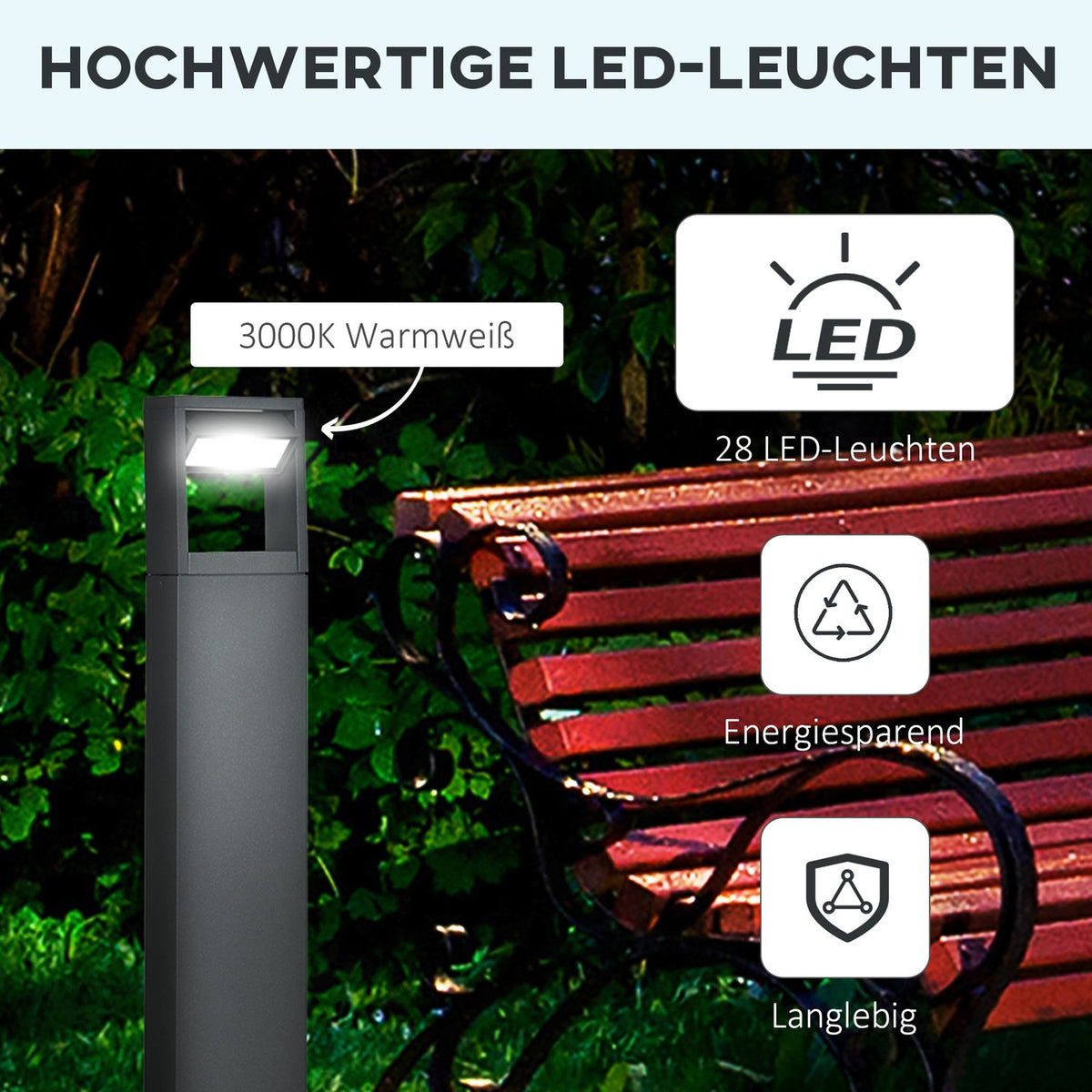 Garden Light Bollard Light With Warm White Led, Adjustable Tilt Angle, Ip65, Aluminum, Outdoor, Dark Gray