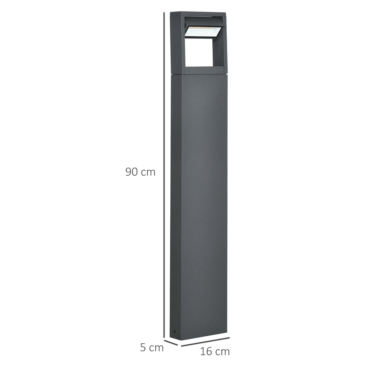 Garden Light Bollard Light With Warm White Led, Adjustable Tilt Angle, Ip65, Aluminum, Outdoor, Dark Gray