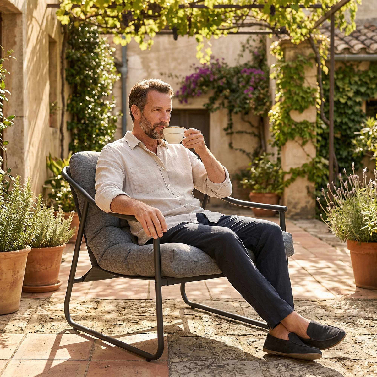 Garden Lounge Chair with Removable Cushion, Dark Grey