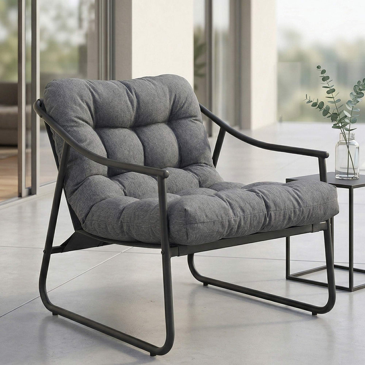 Garden Lounge Chair with Removable Cushion, Dark Grey