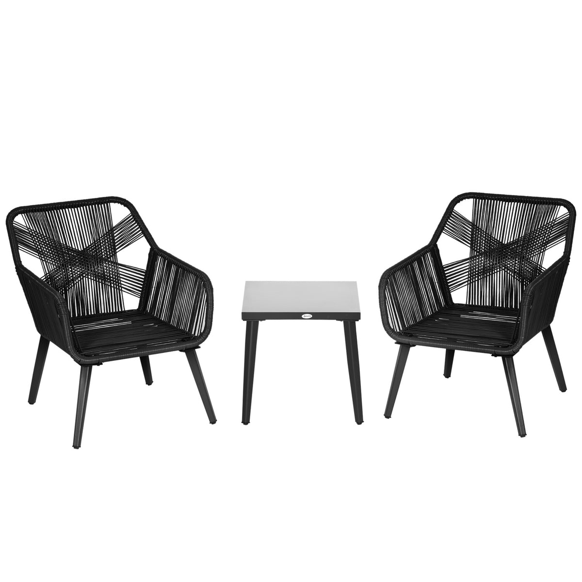 Garden Lounge Set For 2 2 Armchairs 1 Table Weather Resistant 63Cm X 73Cm X 78Cm Black + Dark Gray