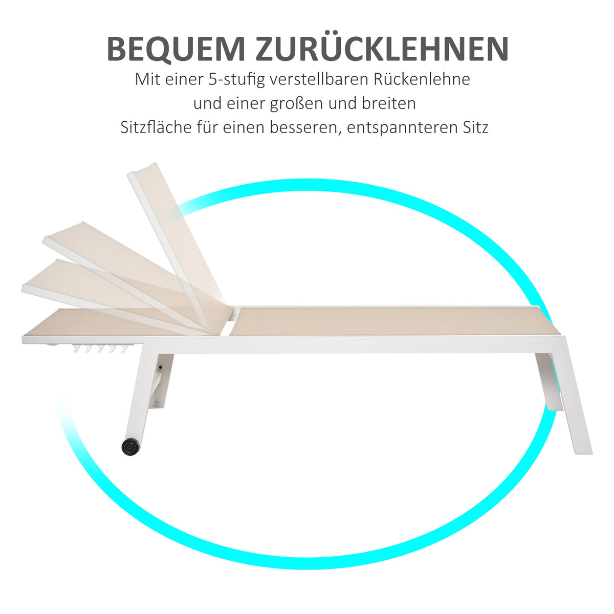 Garden Lounger 5-Step Backrest Aluminum Cream White 169X65X102Cm