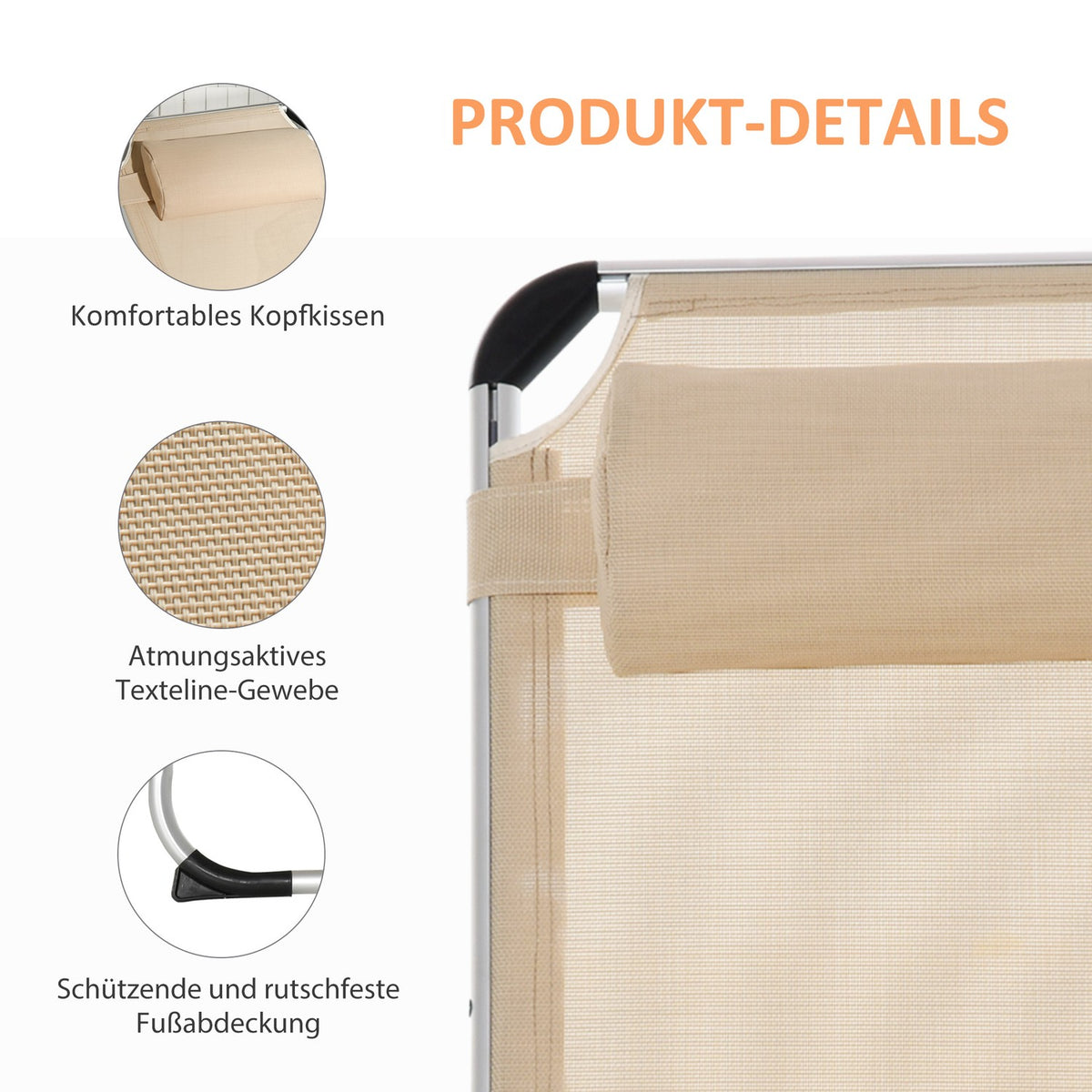 Garden Lounger Aluminum 5-Way Adjustable Foldable Ergonomic Mesh Beige 170X60X76Cm